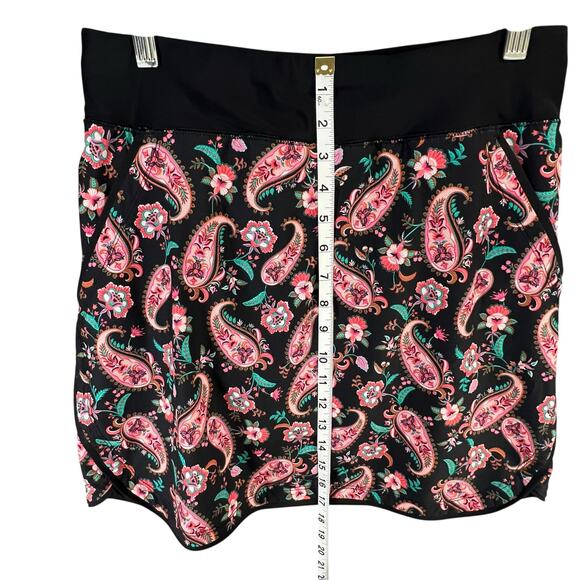 Lands End Board Skort Womens 4 Black Paisley Floral Quick Dry Active Swim Skirt - Picture 8 of 13